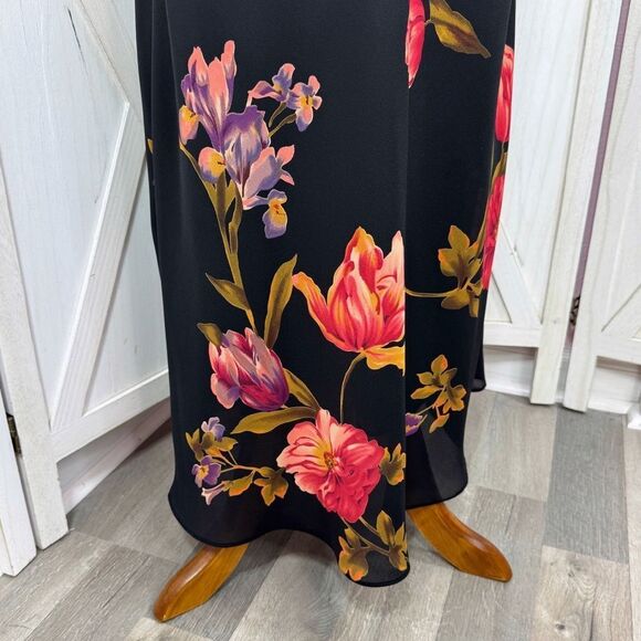 Vintage 90s Positive Attitude Floral Maxi Slip Dress Black Medium Glam Grunge - Picture 6 of 11